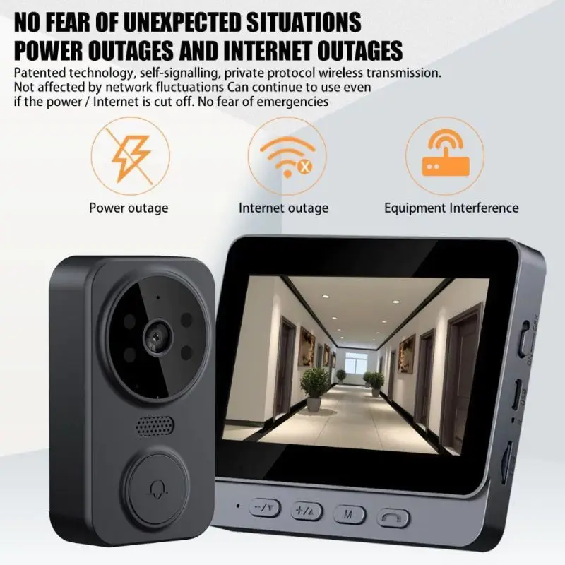 Timbre de vídeo inalámbrico a prueba de agua 1080P, pantalla IPS de 4,3 pulgadas, intercomunicador bidireccional infrarrojo para apartamento familiar, timbre de visión nocturna