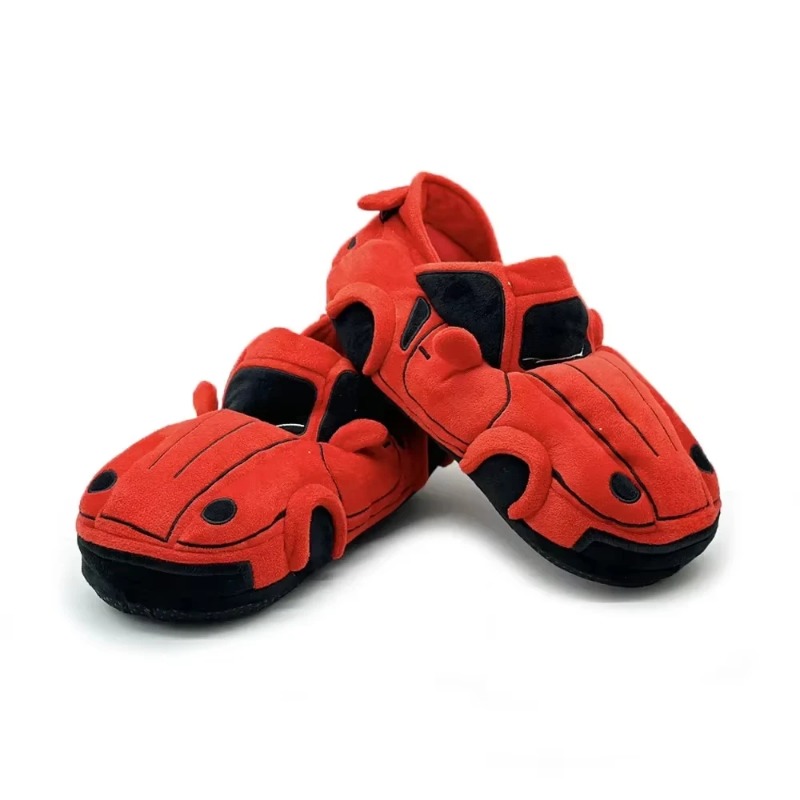 Sandal Mewah Mobil Sapi Dataran Tinggi Sepatu Boneka Bentuk Kendaraan Kartun Menyenangkan Sepatu Rumah Lembut Hangat Musim Dingin untuk Wanita Ulang Tahun Natal