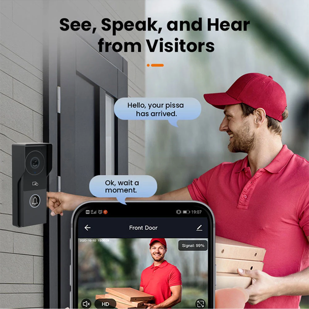 Tuya aplicativo inteligente vídeo porteiro wi fi ir telefone da porta de vídeo anel sem fio 1080p h.264 wi fi campainha interfone villa