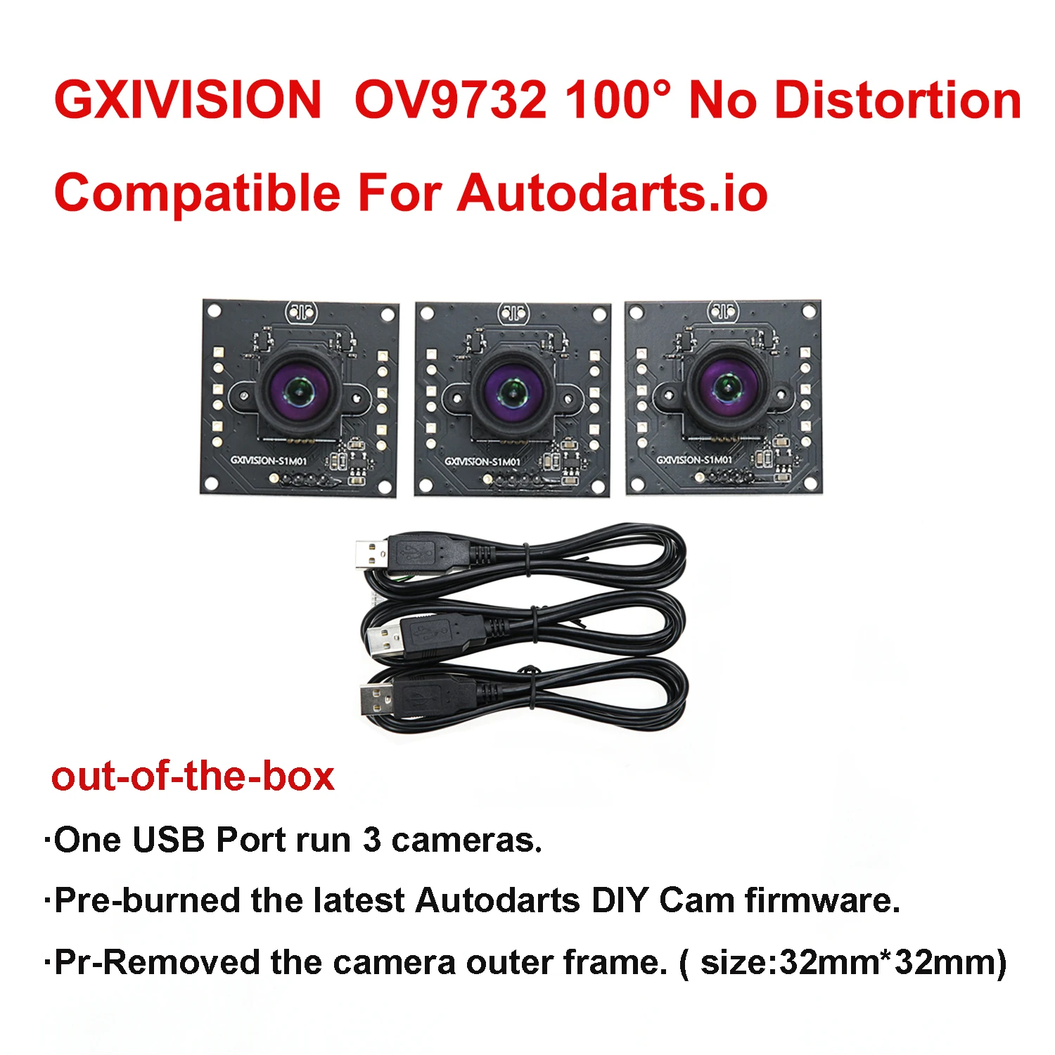 Módulo de cámara GXIVISION OV9732, Cable de 100 grados, 2M/1M, cámara web Autodarts.io, 3 uds., 1MP, 30FPS, 1280x720, controlador USB gratis