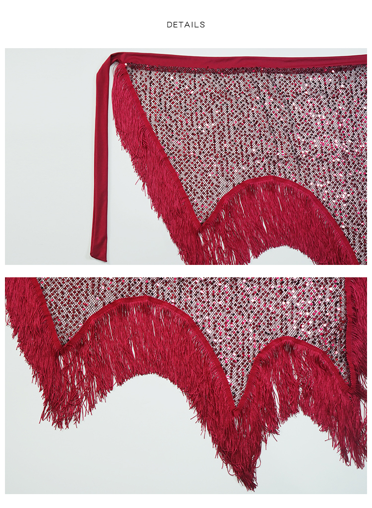 Women Bellydance Clothes Long Fringe Irregular Fishnet Shimmy Belt Belly Dance Hip Scarf Sparkle Sequins Tie Wraps