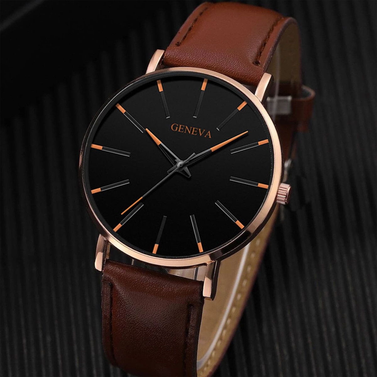 4 Stück Herrenmode einfache blaue Nadel Zifferblatt Zeiger Quarz Gürtel Uhr Luxus Leder Leder Holz Perlen Armband Ramadan Geschenkset