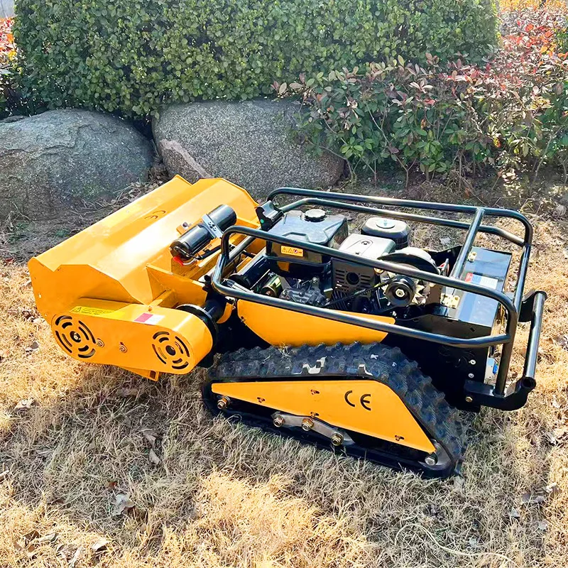 Kosiarka robotyczna na terenach terenowych z silnikiem CE EPA, do rolnictwa, z gumowymi oponami, zdalnie sterowana, z kosiarką szatkowniczą i bielizną do drewna.