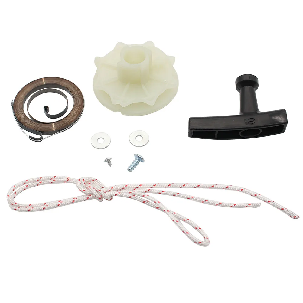 Recoil Spring + Starter Pulley + Starter Handle + Rope Kit untuk Partner 352 352 Chrome P352 Chrome 370 370CCS 371 P371XT Chrome 390 401