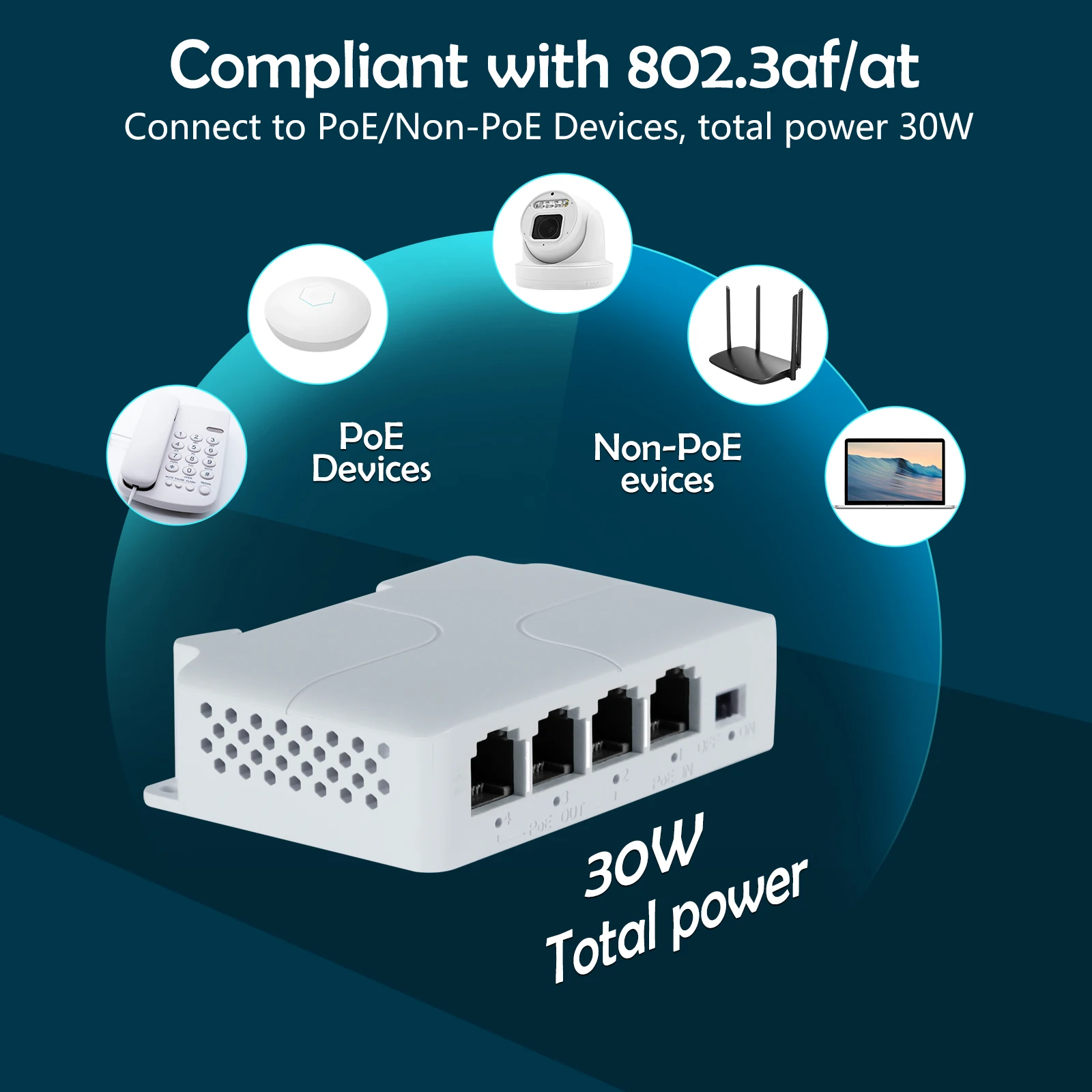 Gadinan-extensor PoE de 1 a 3 puertos, IEEE802.3af para Puerto IP, extensor de transmisión para interruptor POE, NVR, cámara IP