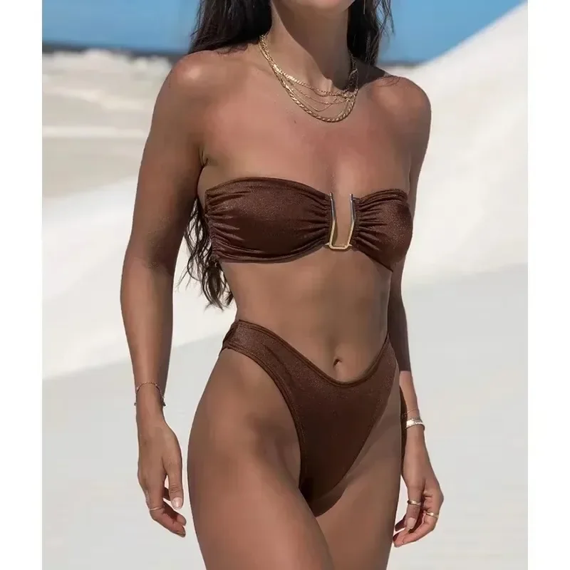 2024 nouveau été solide Push Up femme maillot de bain plage Sexy Bikini ensemble solide maillot de bain pour femmes maillots de bain Bandeau maillot de bain