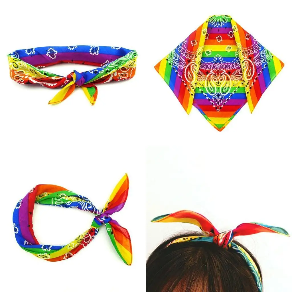 R1WE Hip Hop Cotton Cotton Multi-Purpose Square Square Sconhas Rainbow Stripes Paisley Prind Prind Head Band Handkerchief for