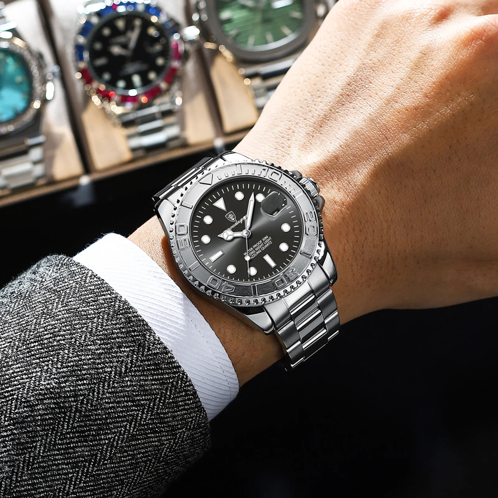 Reloj POEDAGAR de lujo para hombre, Reloj de cuarzo de negocios para hombre, Reloj deportivo resistente al agua con fecha luminosa, relojes de acero inoxidable para hombre, Reloj + caja