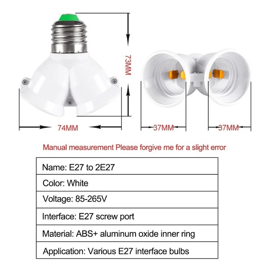 RnnTuu-Base de bombilla LED E27, adaptador divisor E27 a 2-E27, portalámparas E27, alta calidad