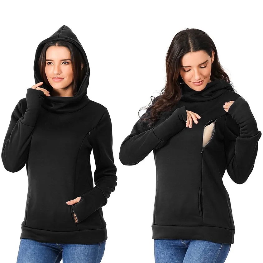 ผู้หญิงขนแกะพยาบาลคลอดบุตรเสื้อให้นมบุตรเสื้อ Momy Hoodie Kangaroo พร้อมกระเป๋าเสื้อผ้าสตรีมีครรภ์