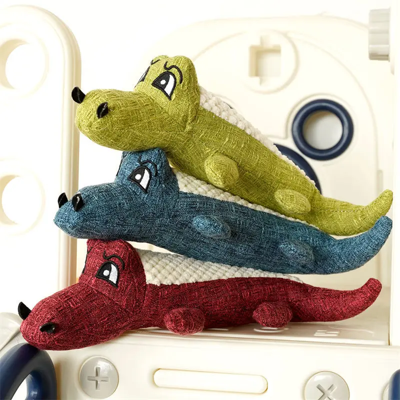 Pet plush toy, tri color crocodile, corn grid cat, dog, bite resistant, vocalizable, grinding teeth to relieve boredom