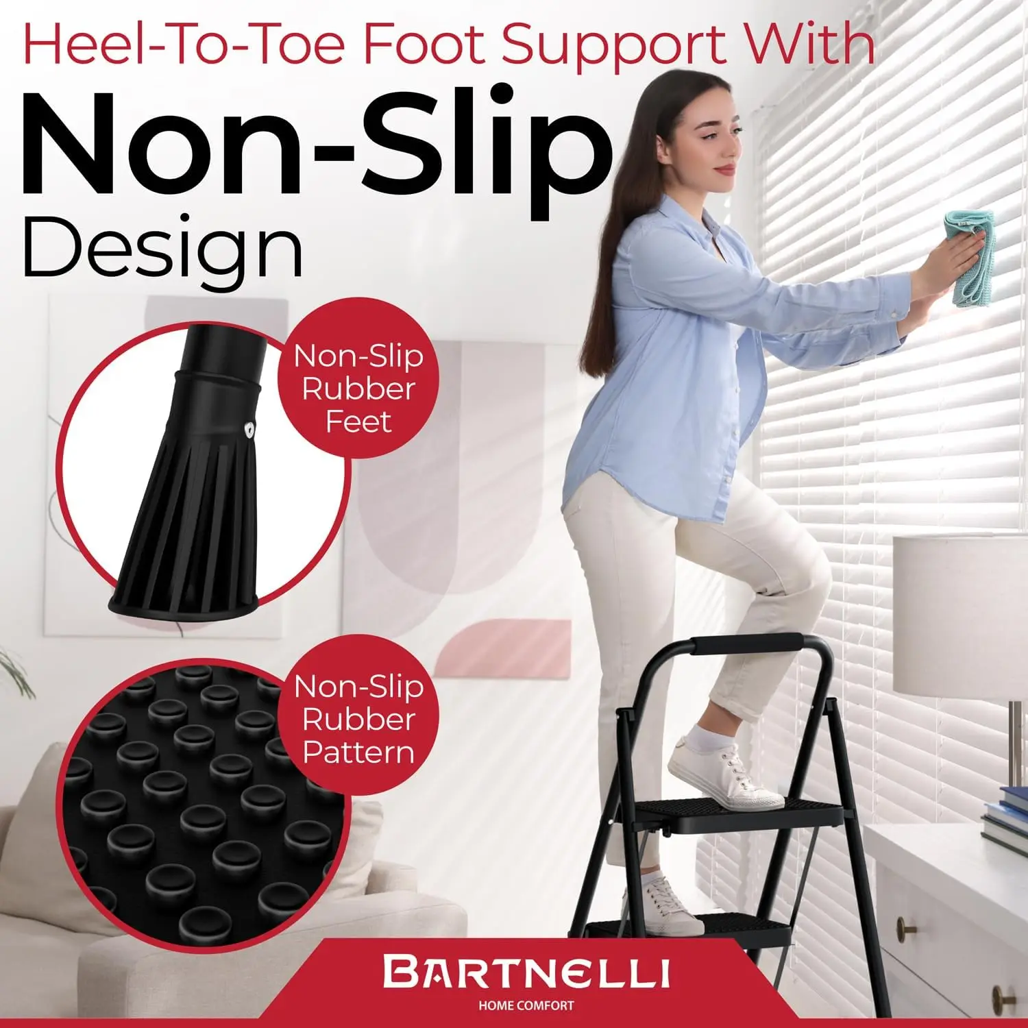 3-step foldable step stool | Rock-solid 500 lb capacity, built with the highest grade of robust steel construction