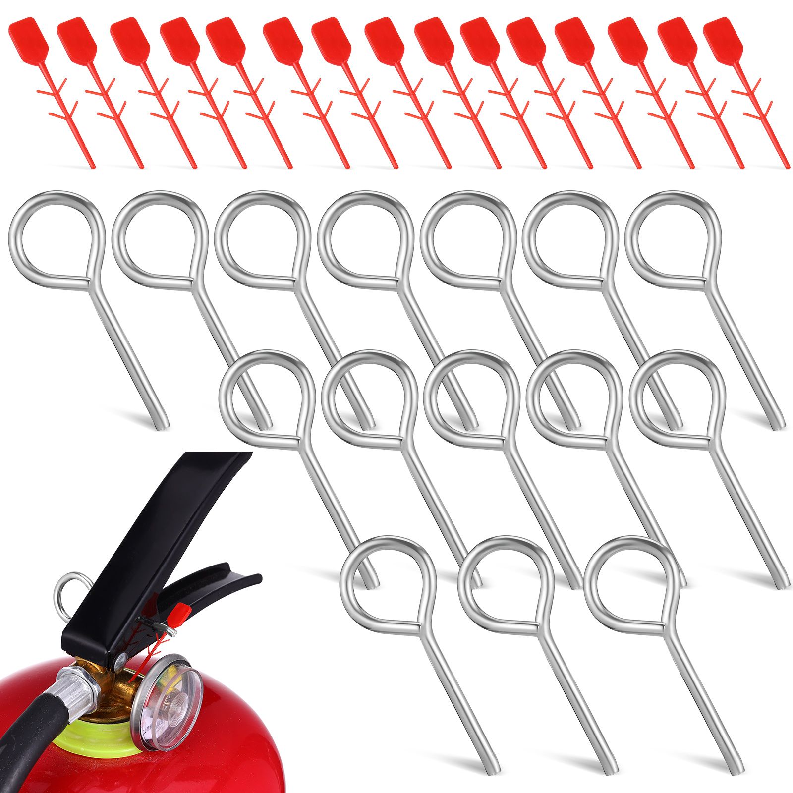 15 Sets Fire Extinguisher Safety Pins Metal Lock Latch Coupler Holder Pull Red Plastic Seal for Handheld Extinguishers