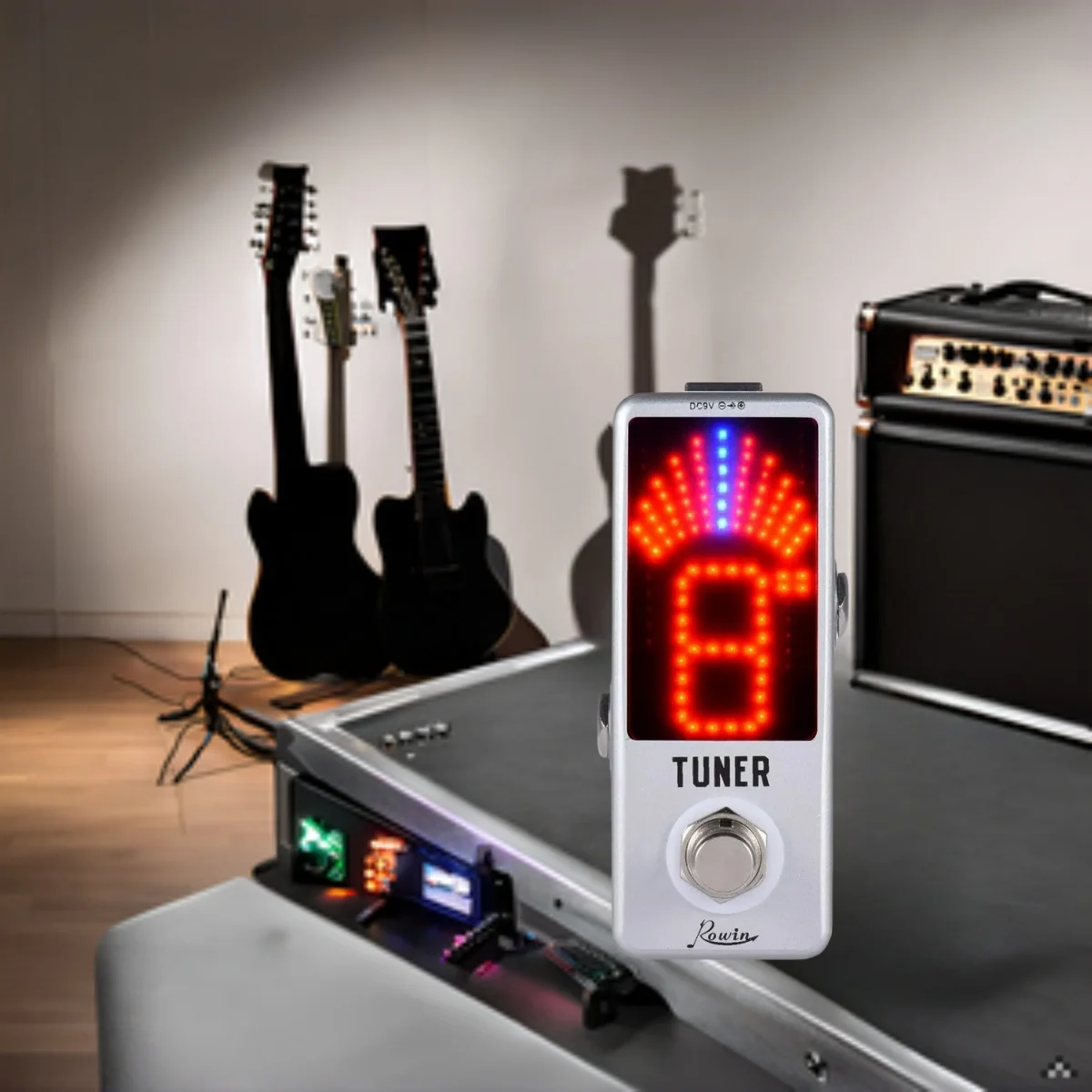 Rowin LT-910 Guitar Tuner Pedal | Ultra-Precise Strobe Mode, LED Display, True Bypass, Compact Metal Design for Guitar/Bass (9V)