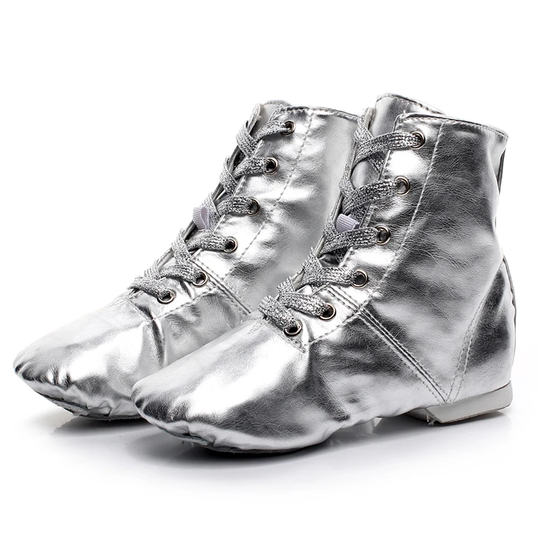 Gold Silber Jazz Schuhe PU Modern Dance Bühnenaufführungen Stiefel Quadratische Turnschuhe mit weicher Sohle