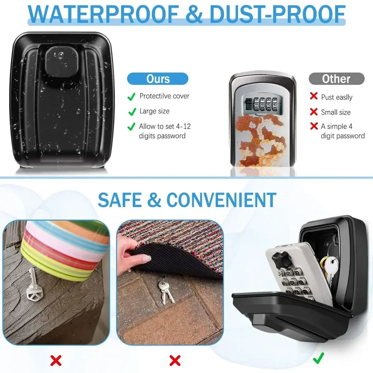 Portable Key Lock Box Key Holder Safe Hangable Security Combination Lock Box for Indoor, Outdoor, Garage, Garden, Store