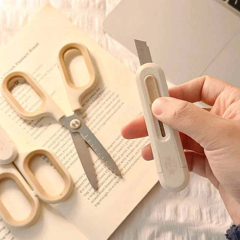 Portable Expandable Blade Cutter Scissors - 2 in 1, Wheat Straw Nature series Envelope Knife Express Boxes Packing A7847