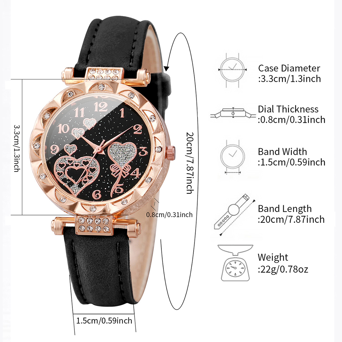4 stks/set dameshorloges mode strass dames quartz horloge lederen band horloges armbanden set (zonder doos)