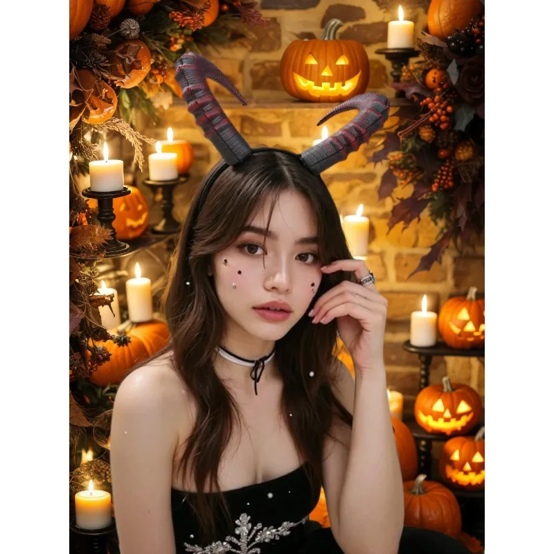 Modischer Teufelshorn-Kopfschmuck, Halloween-Karnevalszubehör für Tanzpartys, Kostüm, Make-up, Bühnenauftritt, Requisite
