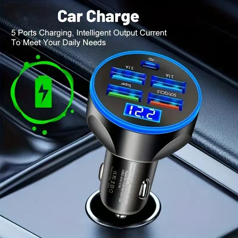 250 ワット自動車電話充電器 6 ポート急速充電 PD QC3.0 USB C 自動車電話充電器タイプ C アダプタ車内 iPhone 15 Samsung Huawei