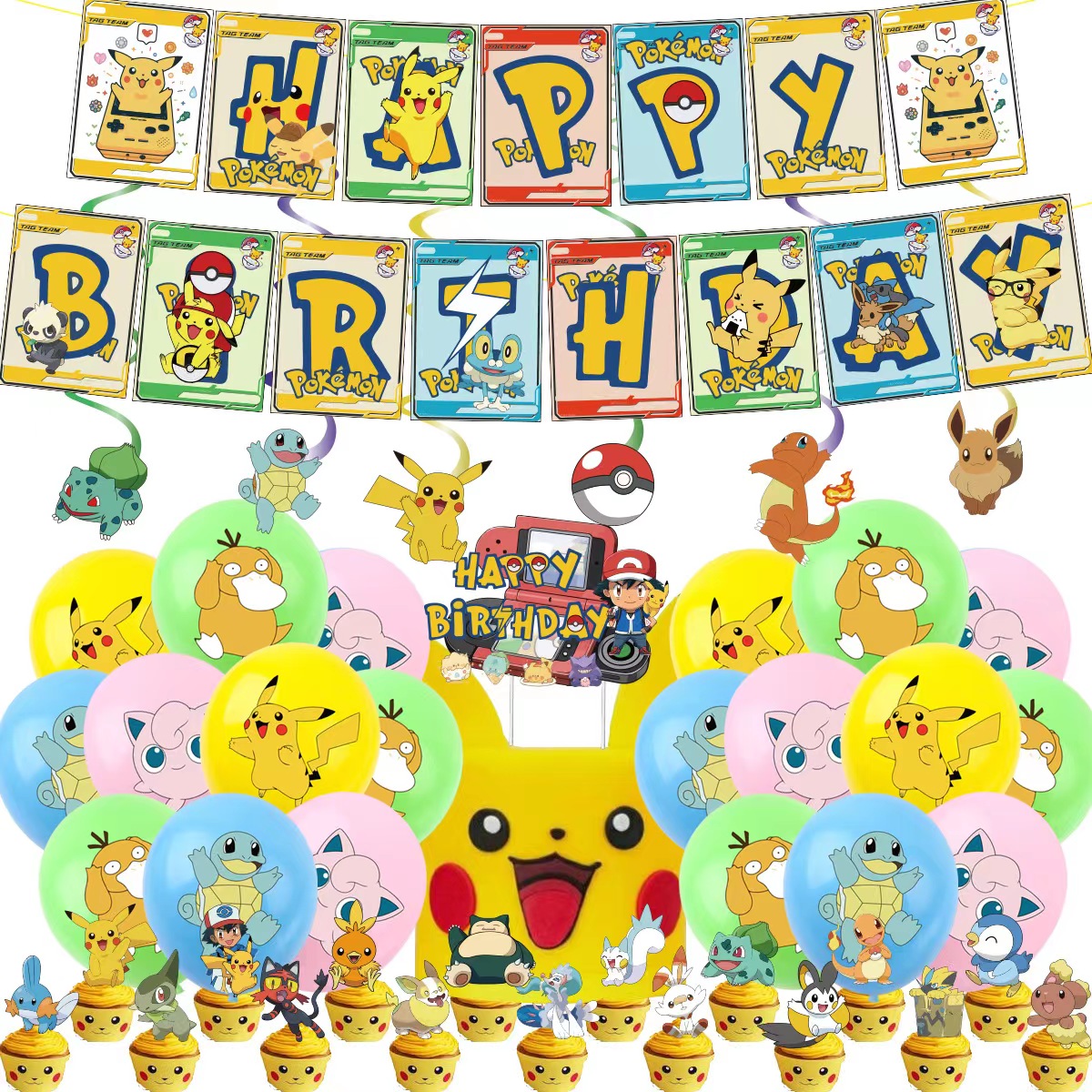 Pokemon Party Birthday Decoration Happy Pokemon Go Theme Tableware Set Cups Plates Pikachu Balloons Banner Supplies Kids Favors
