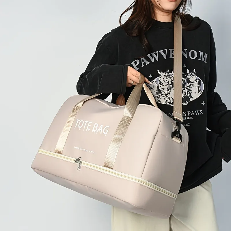 Bolsa de viagem multifuncional de grande capacidade com alça de ombro ajustável, bolsa de ginástica casual de nylon durável para esportes