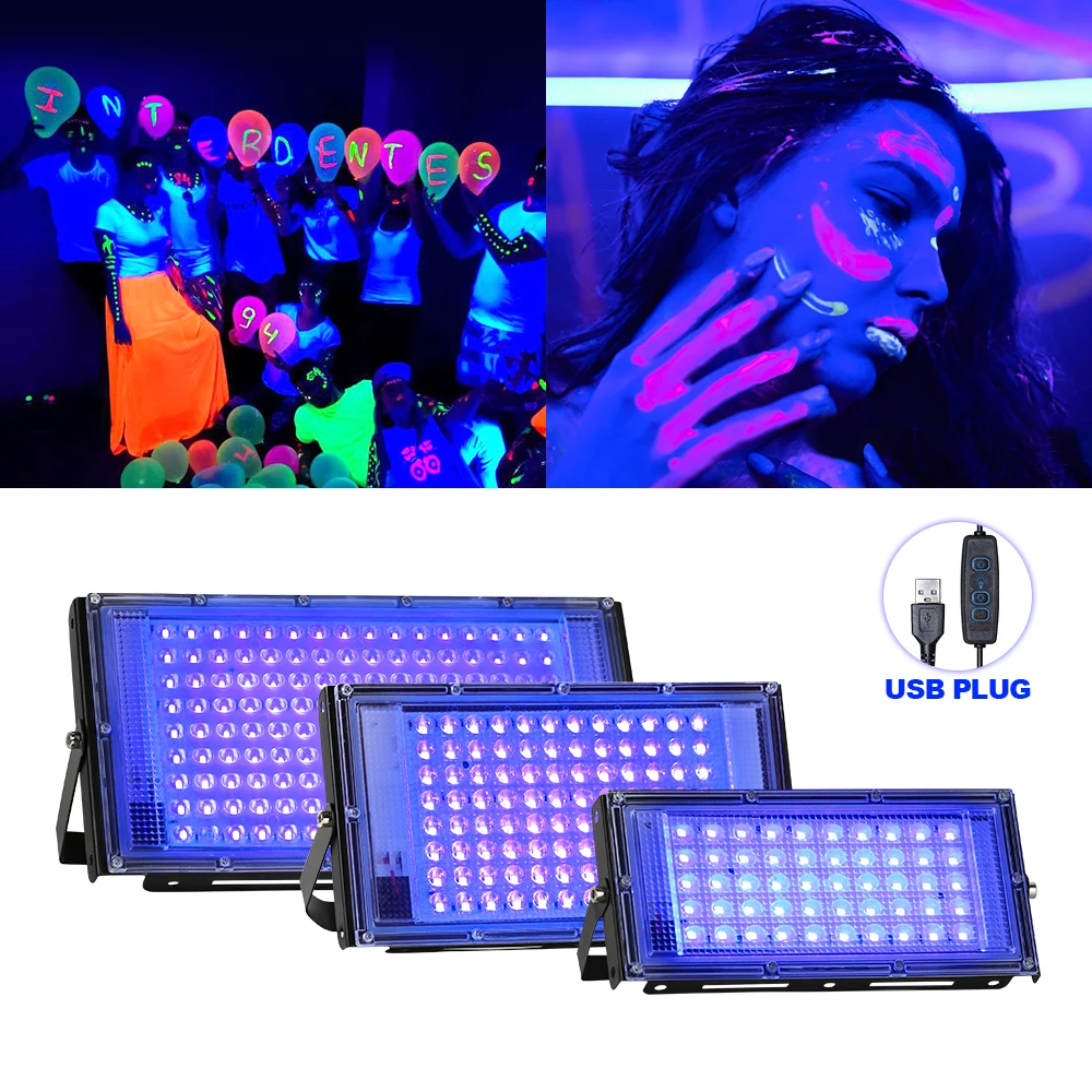 Proiettore UV a LED USB 220V 50W 100W 150W 395nm 400nm Impermeabile fluorescente Party Disco Ultravilet Lampada LED USB Stage Blacklight