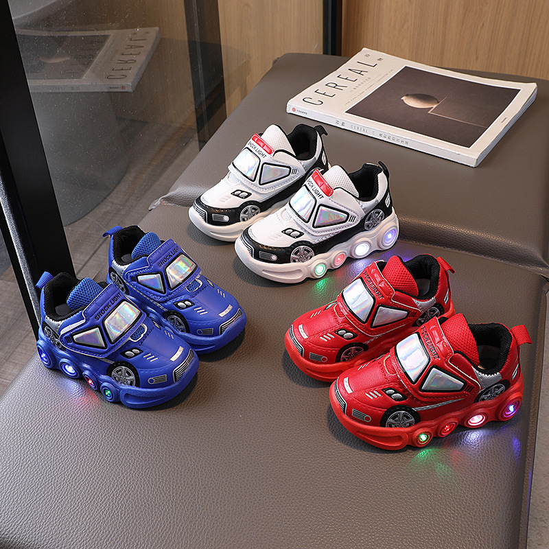 Детская повседневная обувь Diseny со светодиодной подсветкой, весенняя обувь из искусственной кожи с героями мультфильмов для детей, нескользящая красная, синяя обувь, размер 21-30