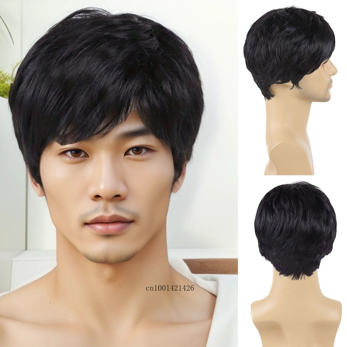 Asain-男性用人工毛ウィッグ,さまざまな色,自然なヘアカット,フリンジ付きコスプレウィッグ,ストレートコスチューム,カーニバルパーティー