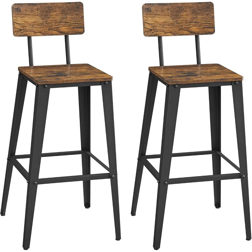 Set of 2 Bar Stools, Bar Height Stools, 29.1 Inches Tall Barstools with Back, Counter Bar Chairs for Kitchen Island Steel Frame