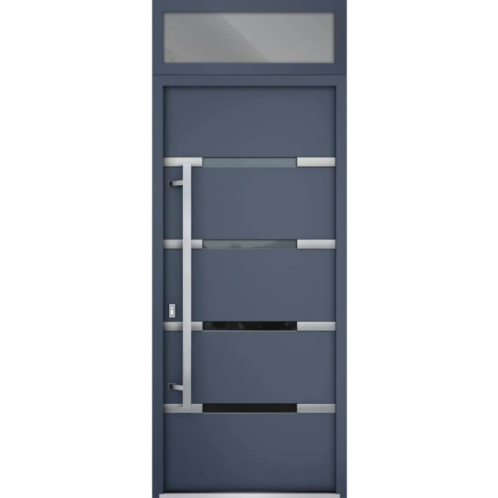 Front Exterior Prehung Steel Door (80" Door with 16" Top Light) Left-Hand Inswing Gray Graphite/Top Exterior Window 16 inches