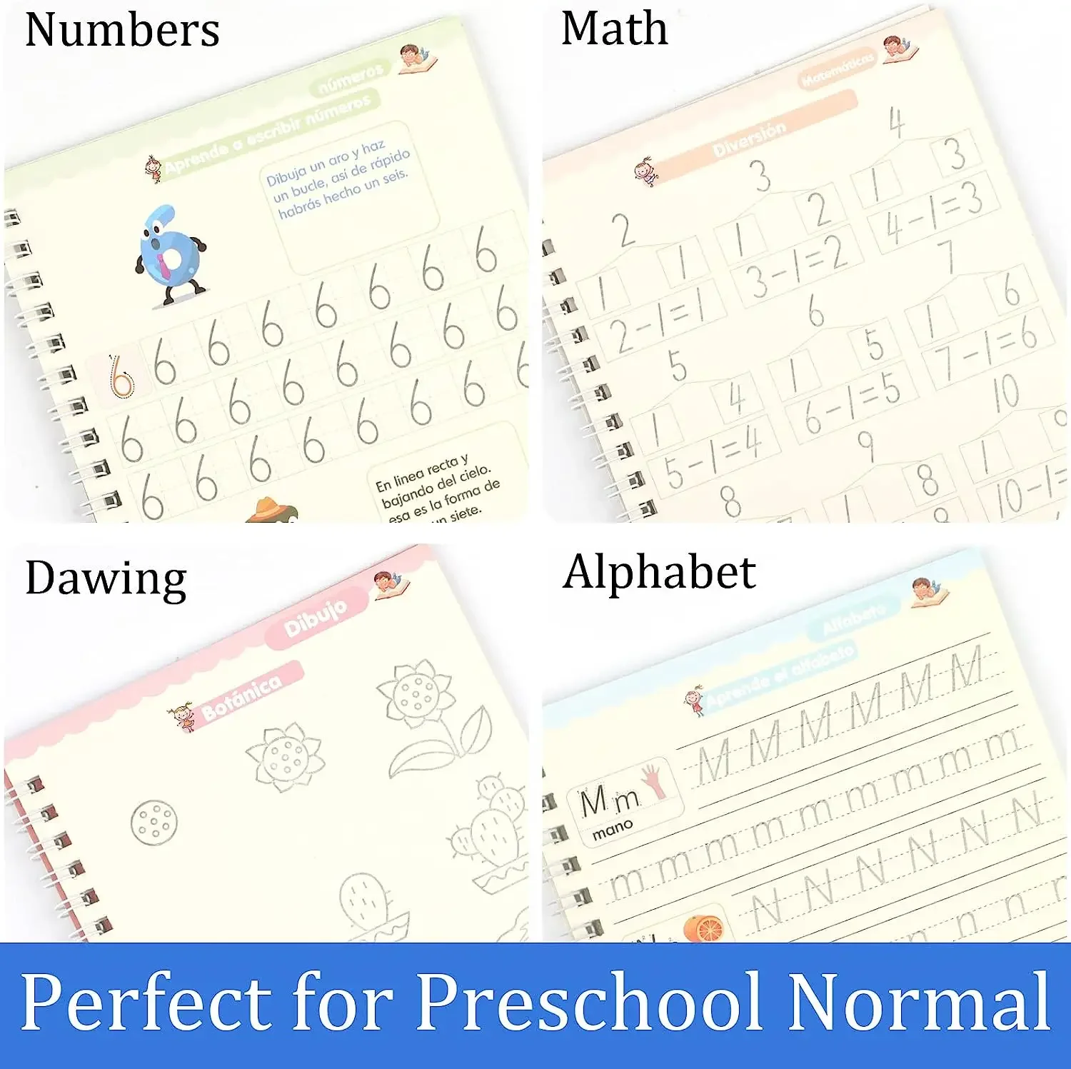 4 Books/set Notebook Spanish Sketchbook Montessori Calligraphy Magic Book Copybook Children's Kid Handwriting Early Learn
