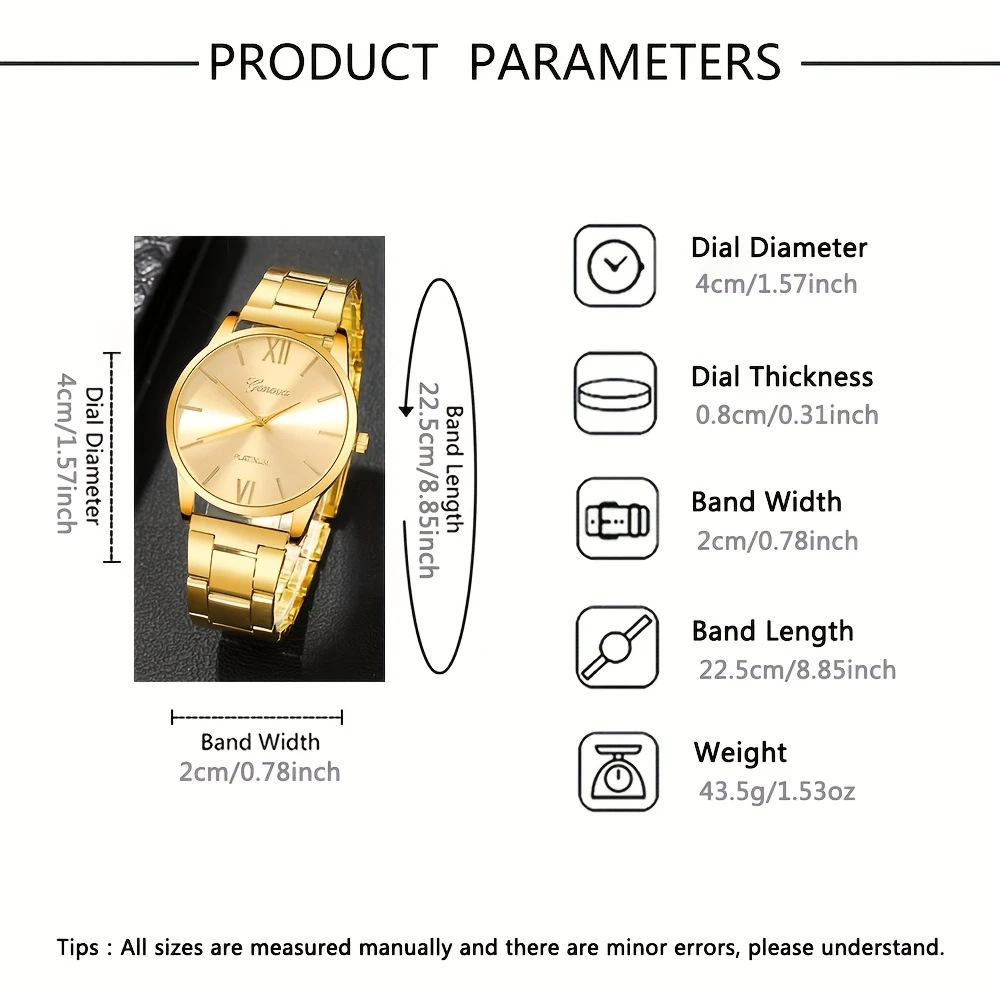 6 STKS Dameshorloge Mode Gouden Stalen Band Quartz Horloges Armbanden Set (Zonder Doos)