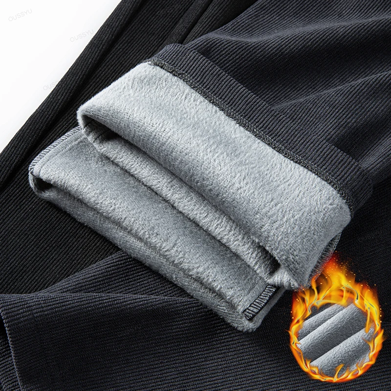 Pantalones de pana gruesos y cálidos de lana de invierno para hombre, pantalones informales rectos clásicos con cintura elástica para correr al aire libre, regalo para hombre