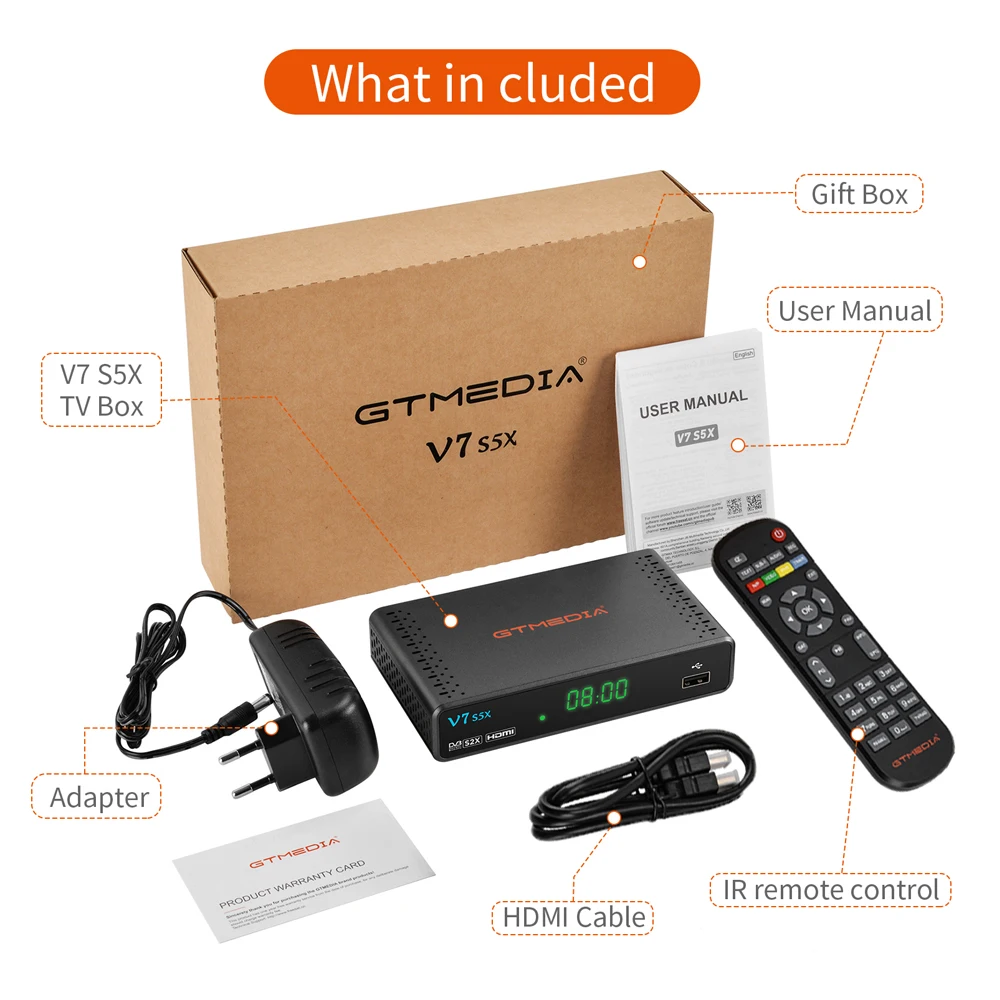 GTMEDIA V7S5X Satellite TV Receiver DVB-S2X/S2/S Full HD 1080P H.265 Set-top Box With USB Wifi Digital Receptor