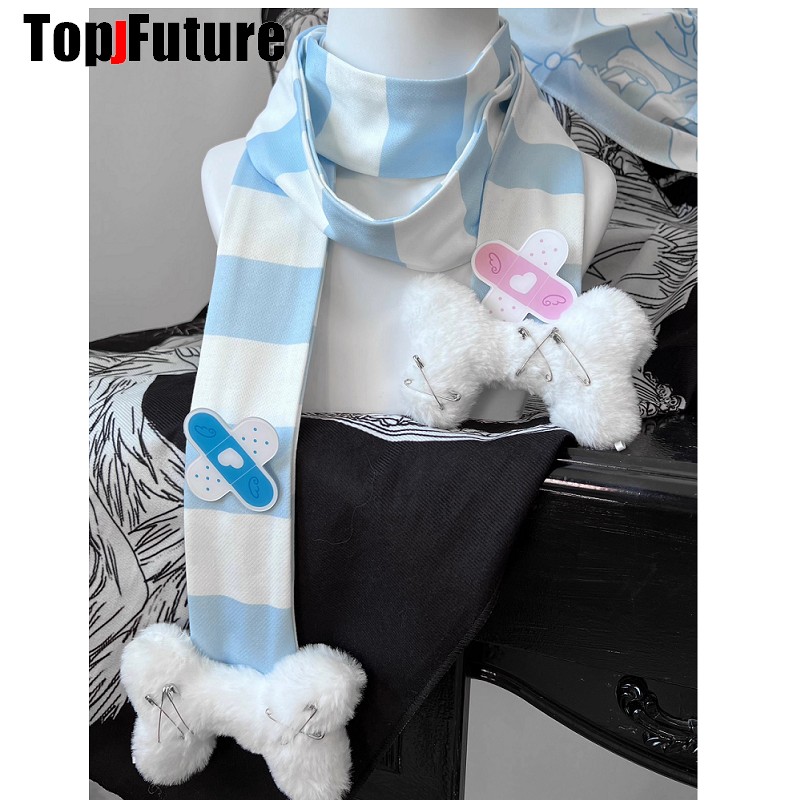 Bufanda larga Harajuku gótica Lolita Y2k para chica Punk para mujer, ropa de calle, bufandas de hueso peludo de Ángel