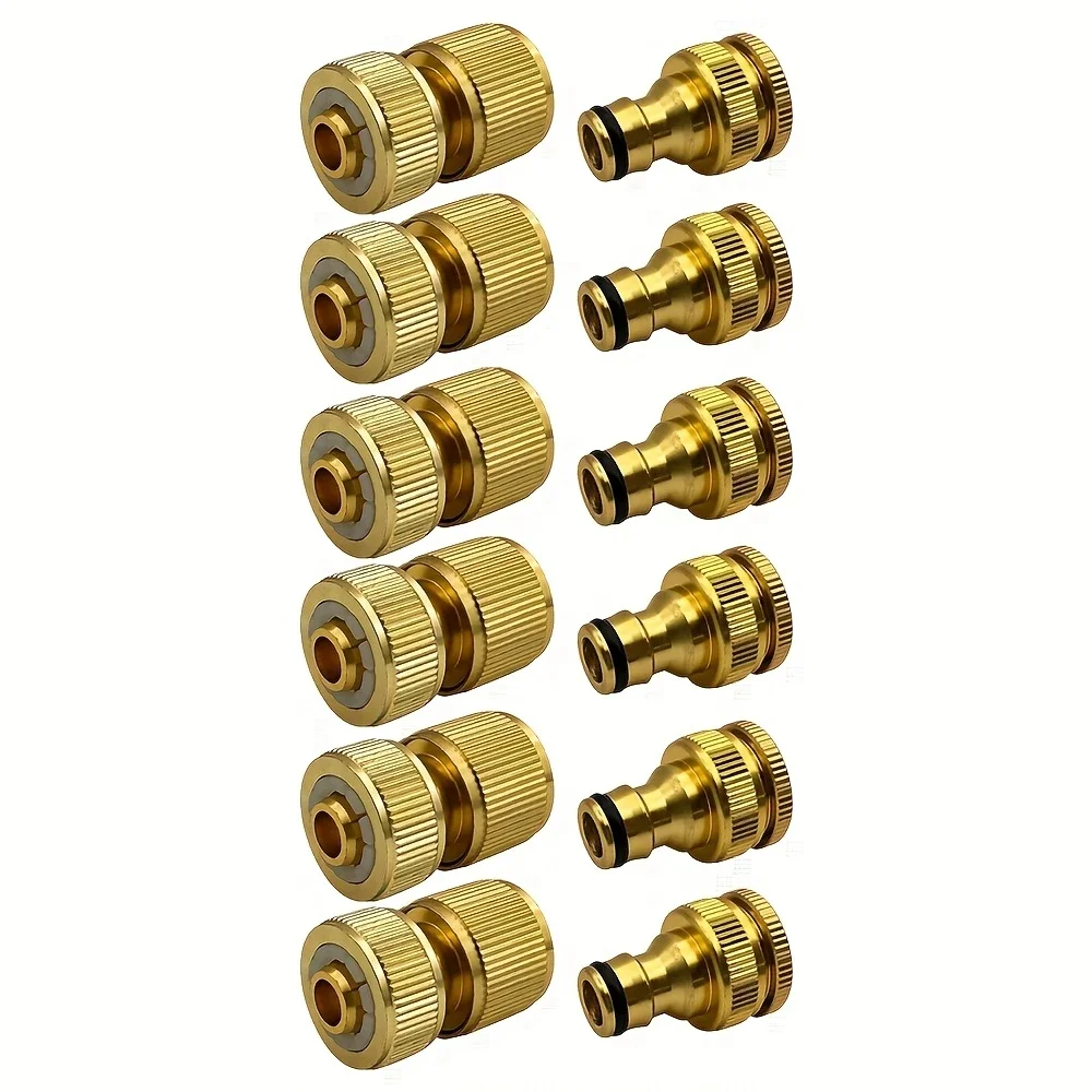 Juego de conectores de manguera de aluminio estándar de la UE, conector de grifo de 1/2 ''y 3/4'' + conexión rápida de 1/2''(13-16mm) para tuberías de jardín, 6/12 Uds.
