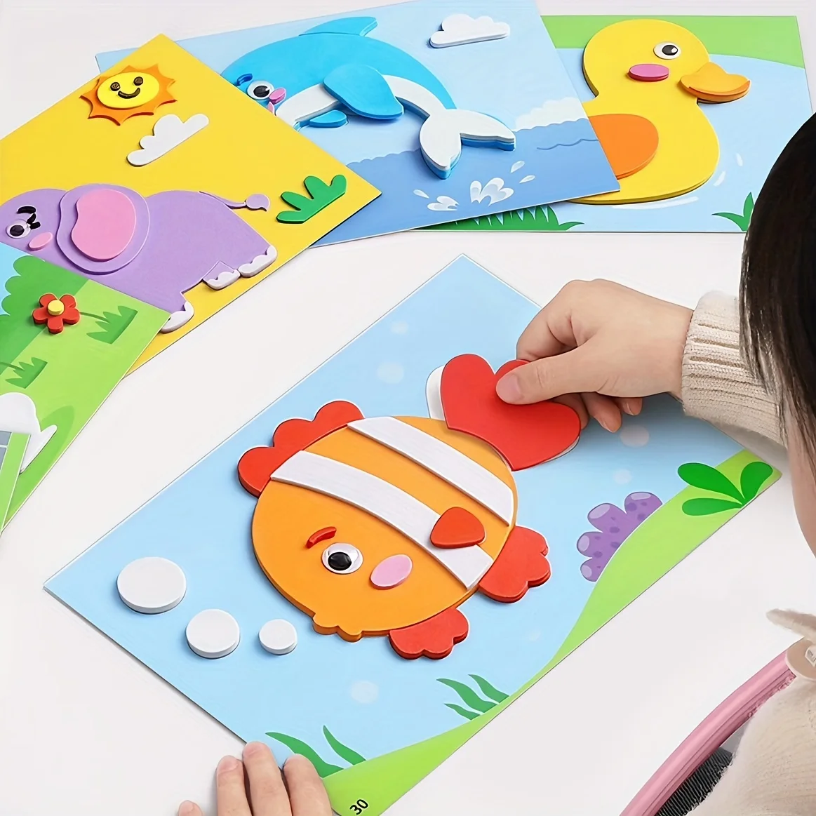 Juego de pegatinas de espuma EVA 3D de 10 piezas, pegatina de pintura educativa de aprendizaje de animales de dibujos animados DIY, rompecabezas de pintura para aula de arte handicra