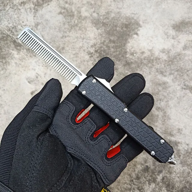 Aviation Aluminum Comb EDC Straight Jump Automatic Telescopic Creative Tool 420 Steel Comb Mini Portable EDC Tool