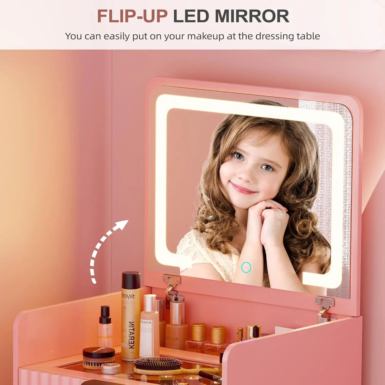3 in 1 Small Vanity Desk with Plip Top Mirror,Makeup Vanity Set with Visible Glass Desktop,Compact Vanity with 3 Drawers,Storage