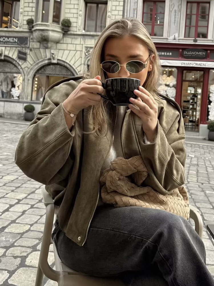 Chaquetas Bomber de gran tamaño verdes Vintage para mujer, moda 2025, trajes suaves y sueltos elegantes para mujer, chaqueta para fiesta, ropa elegante para mujer