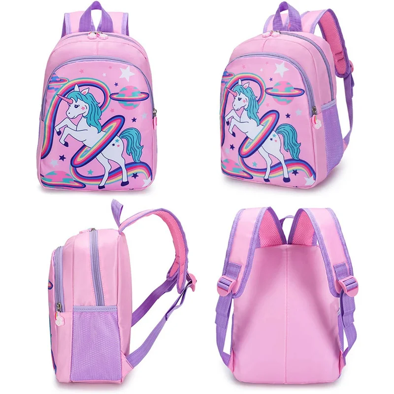 ยูนิคอร์นกระเป๋านักเรียนสําหรับสาวเด็กเด็ก Mochila กระเป๋าโรงเรียนไหล่คู่กระเป๋าเป้สะพายหลังการ์ตูนกันน้ําแฟชั่นกระเป๋าเป้สะพายหลัง