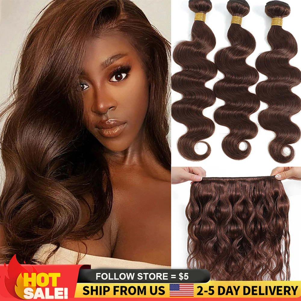 Pacotes de cabelo humano marrom onda do corpo pacotes de cabelo humano brasileiro 1/3/4 pçs pacote negócio trama do cabelo 100% extensões de cabelo cru à venda