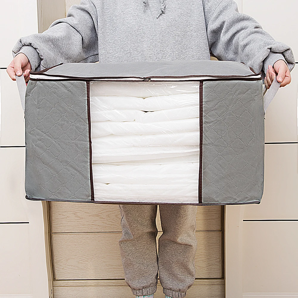 Bolsa de armazenamento de colcha de algodão não tecido, grande capacidade, à prova de umidade, poeira, portátil, organizador de roupas para bagagem móvel