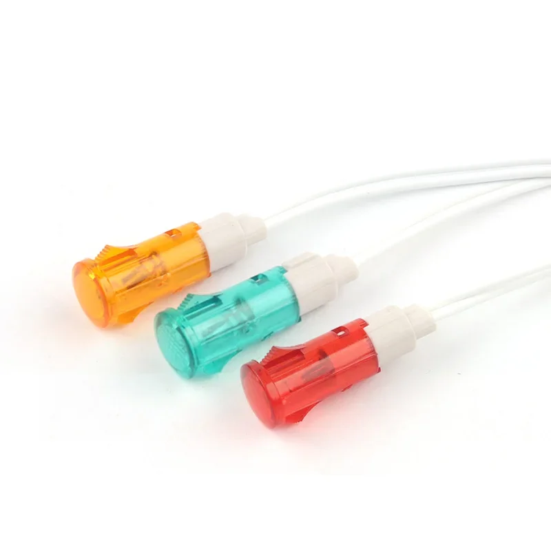 5PCS 10mm Signal Lamp Panel Mounting Neon Indicator Guiding Signal Lamp Red Green Yellow 380 220V 12V/24VDC MDX-11A With Wire