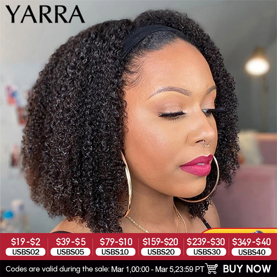 Afro Kinky Curly Human Hair Headband Peruki Dla Czarnych Kobiet 180% Gęstość Ludzkie Włosy Brazylijskie Remy Pełne Włosy Wykonane Maszynowo YARRA