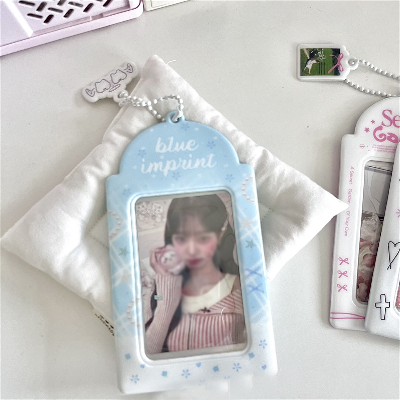 Ins Style Cartoon Puppy Photocard Holder With Keychains Cute 3inch Cards Protect Sleeves For Students