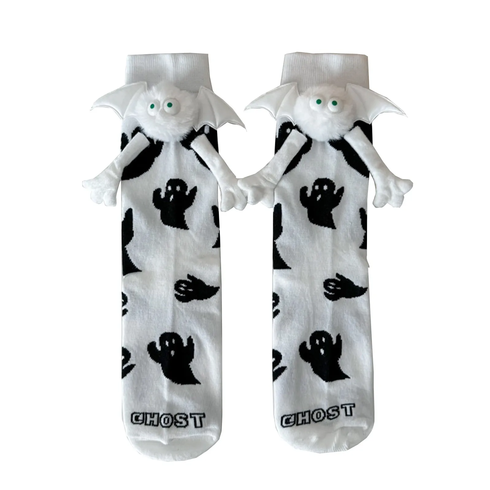 Calcetines de Halloween para mujer, lindos calcetines sin mano magnéticos y calcetines de dibujos animados de tubo medio de fantasma blanco, calcetines divertidos uuсп mgaй аниnikkol