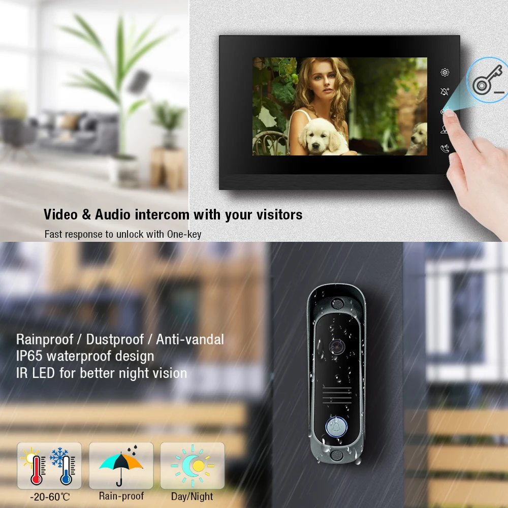 Video Intercom System Video Türklingel Tür System Kits Unterstützung entsperren Überwachung für Villa Home Office Wohnung 1200tvl