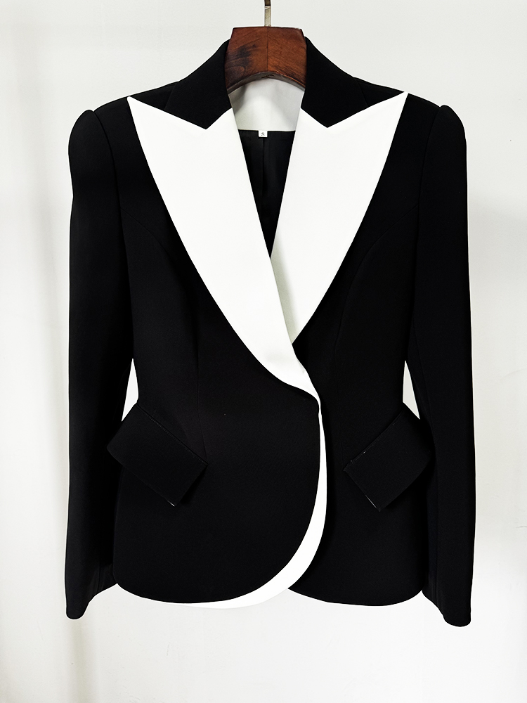 HIGH STREET Newest 2024 Designer Jacket Women's Color Block Patchwork Slim Fitting Blazer